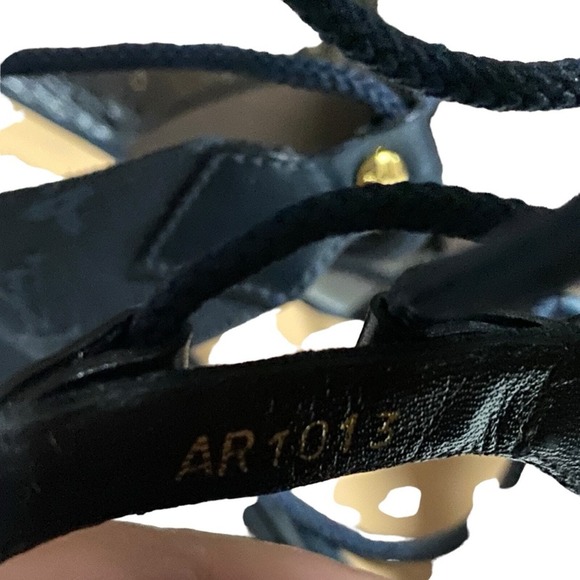 Louis Vuitton Dark Blue Monogram Canvas High Wedge Pump Sandals Sz 38.5 - Picture 9 of 12